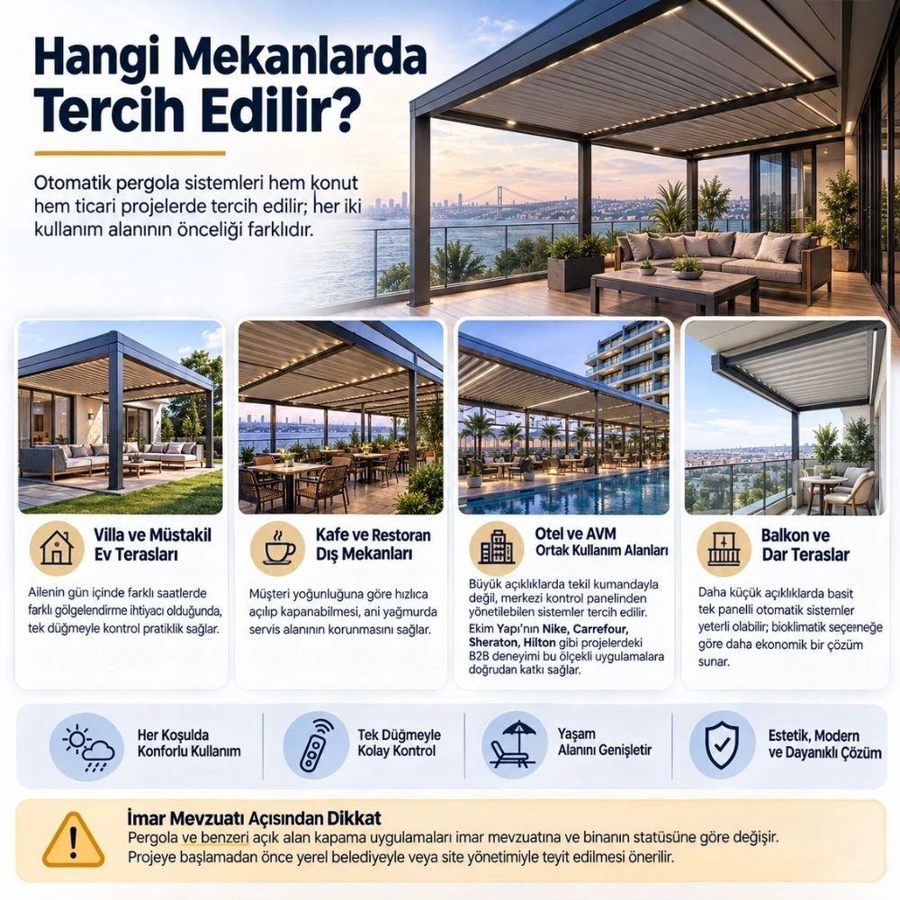 İstanbul'da teras için uygulanan otomatik pergola sistemi